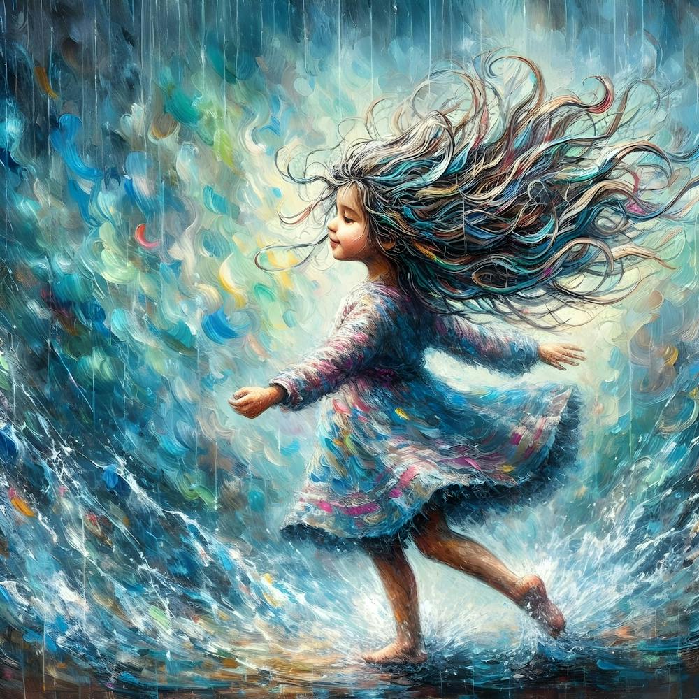 Dancing In The Rain Mystery Girl Oil Painting