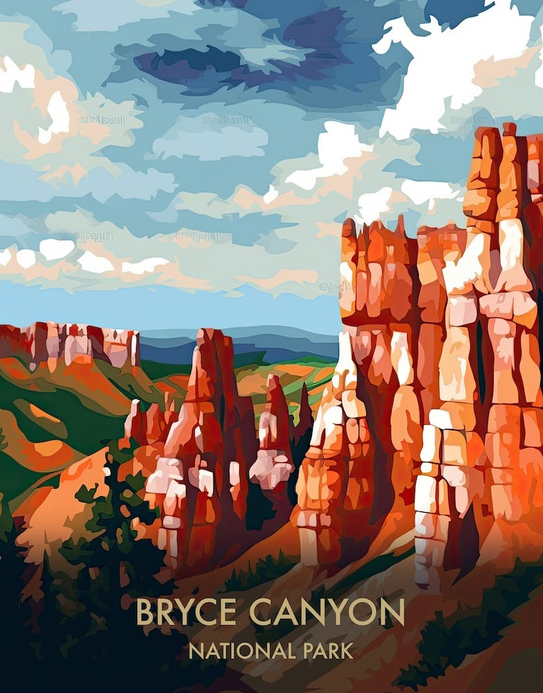 Bryce Canyon National Park Travel Poster Illustration Style 3