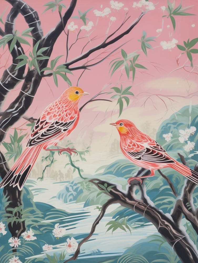 Vintage Japanese Inspired Bird Print Yellowhammer 3