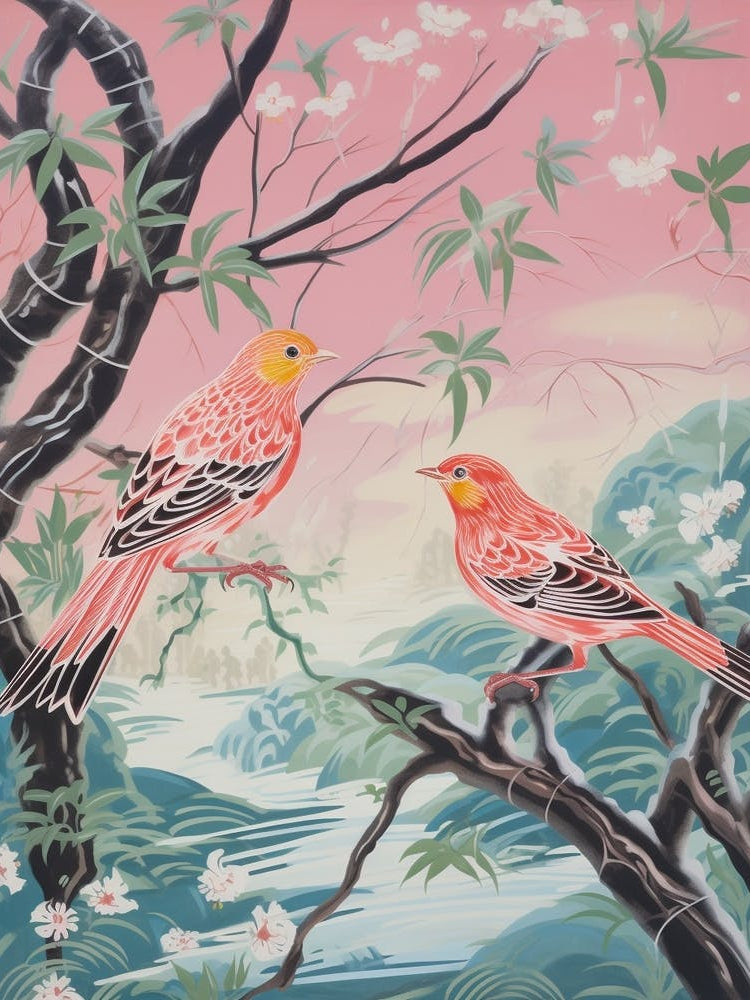 Vintage Japanese Inspired Bird Print Yellowhammer 3