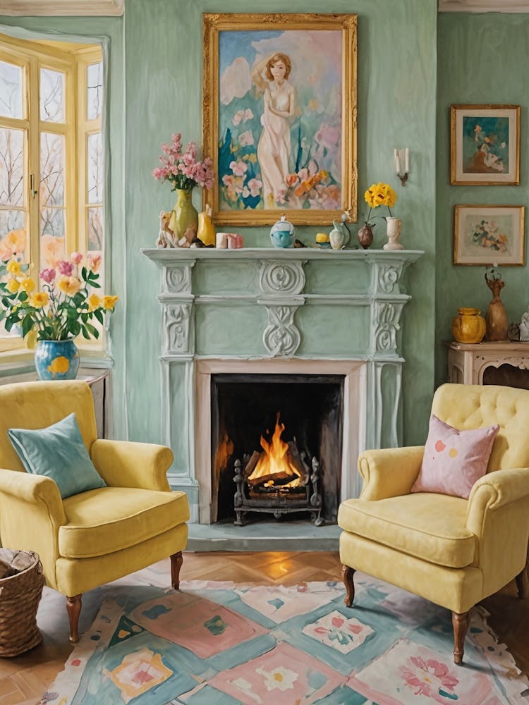 Living Room With Yellow Chairs
