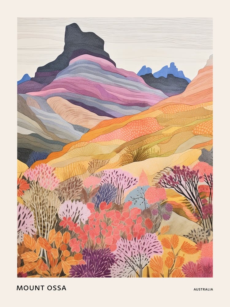 Mount Ossa Australia 2 Colourful Mountain Illustration Poster