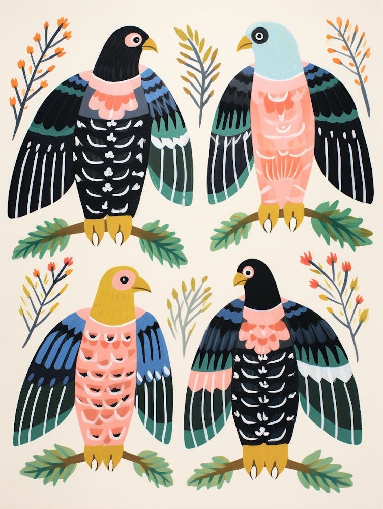 Folk Style Bird Painting Bald Eagle 3