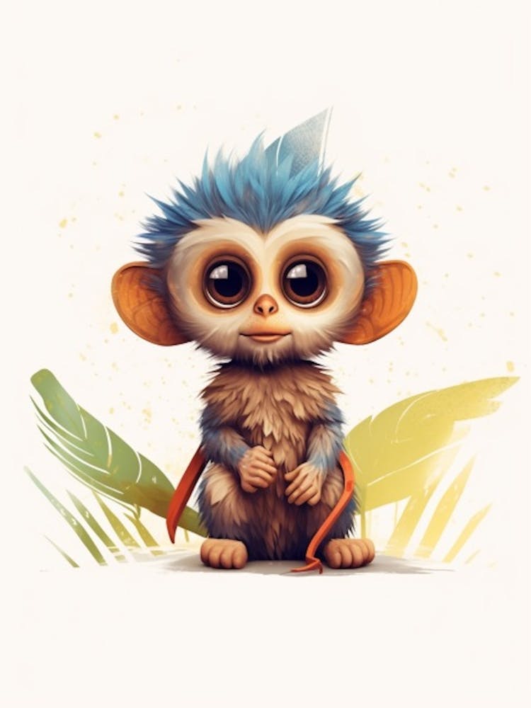 Watercolour Jungle Animal Baby Marmoset 4