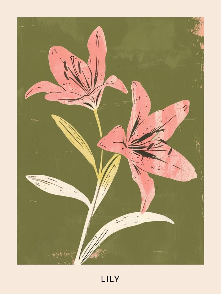 Pink & Green Lily 2 Flower Poster