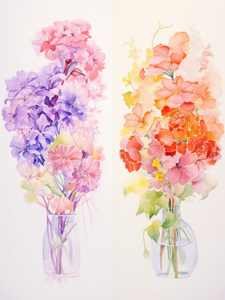 Watercolor Flowers In Vases