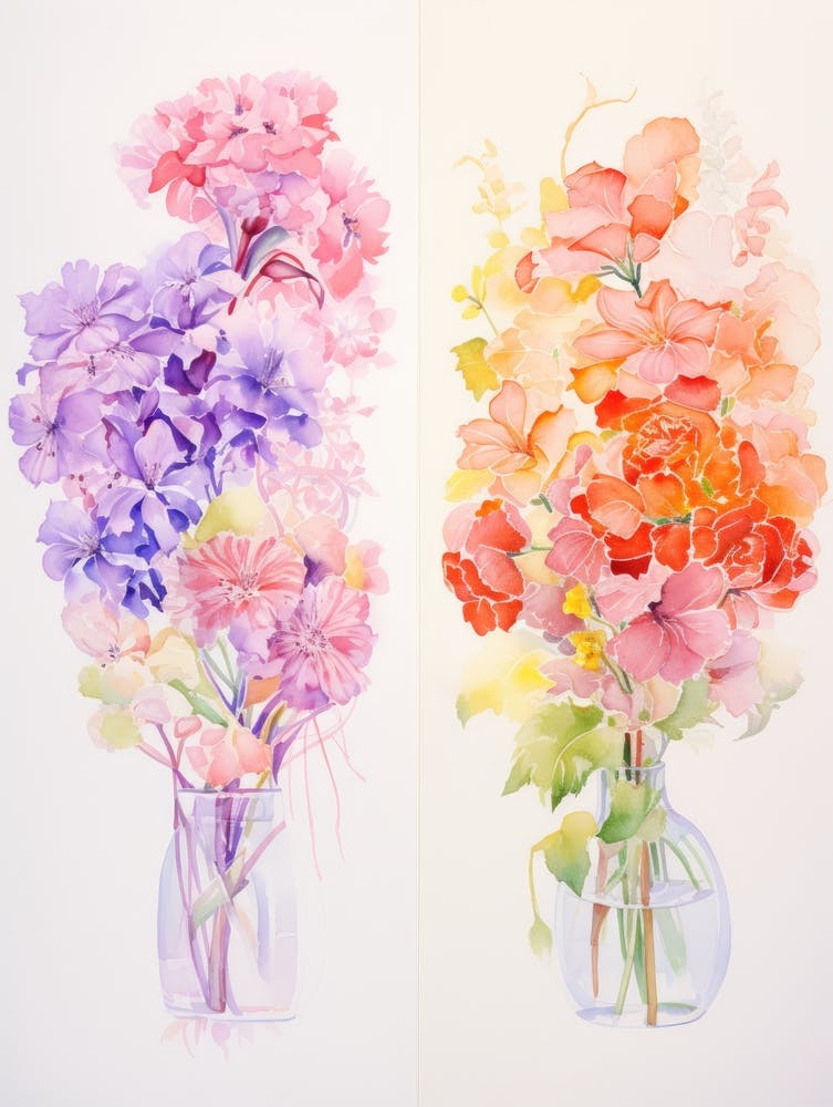 Watercolor Flowers In Vases