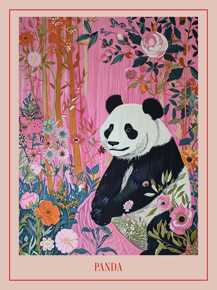 Floral Animal Painting Panda 3 Poster