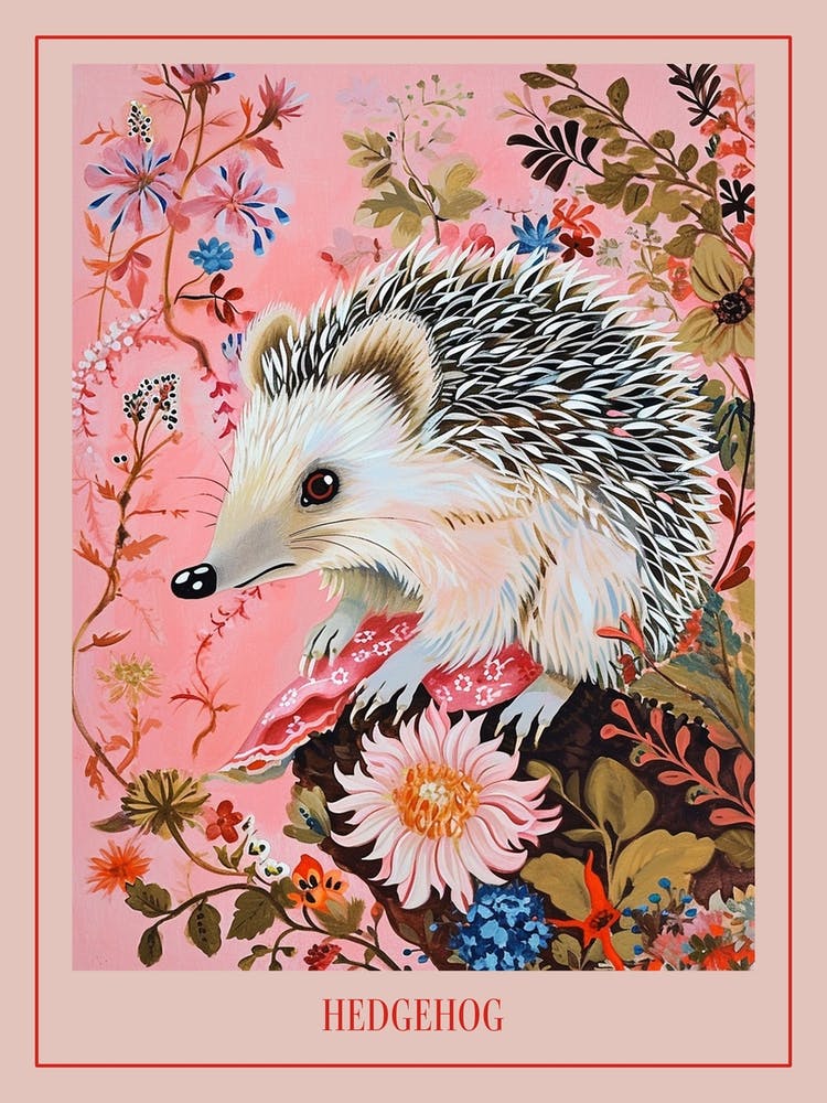 Floral Animal Painting Hedgehog 3 Poster