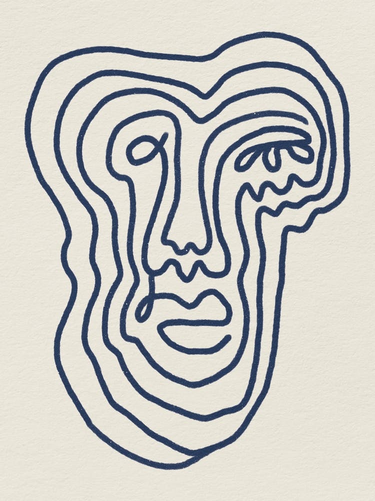 Visage Abstrait Ligne Bleu Marine