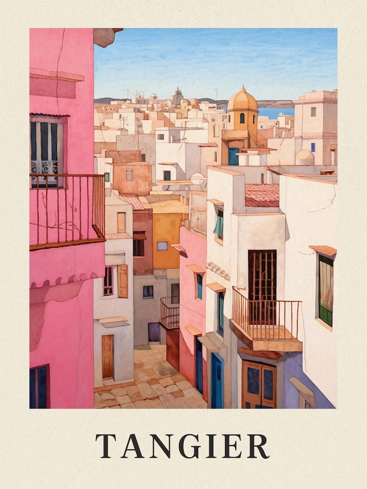 Tangier Morocco 6 Vintage Pink Travel Illustration Poster