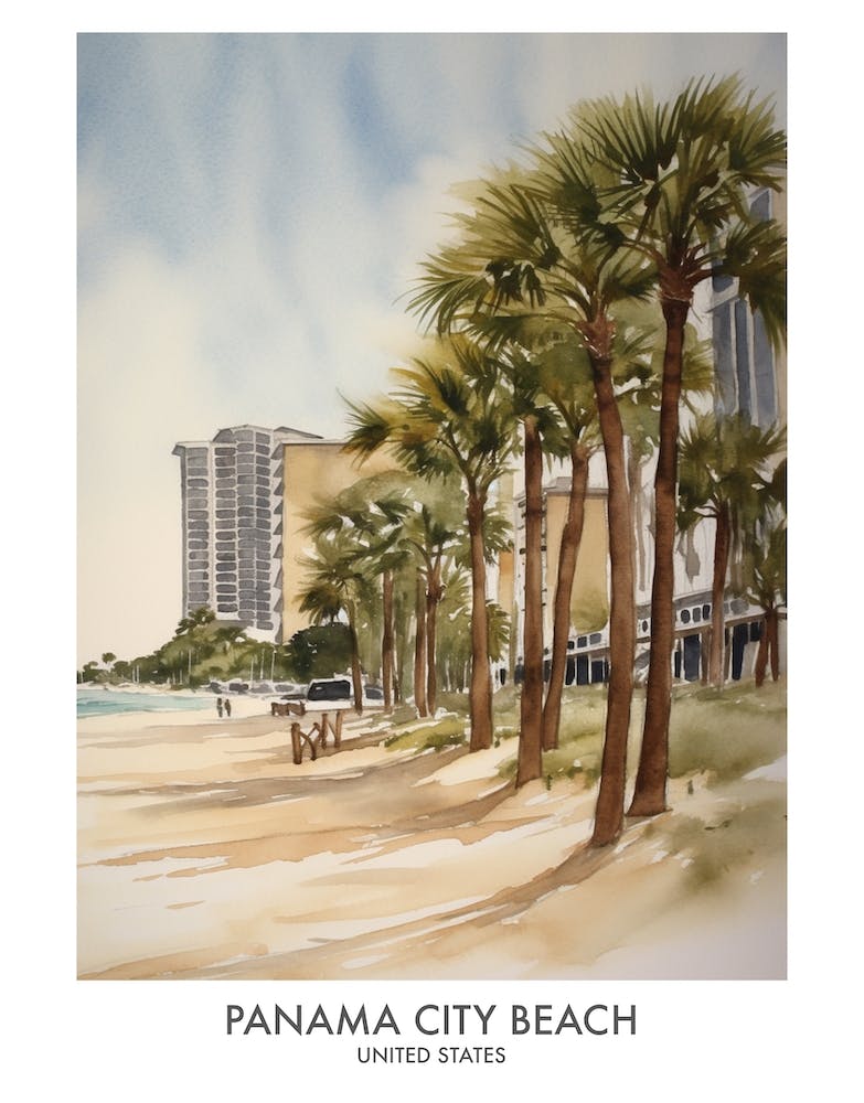 Panama City Beach 1 Watercolour Travel Poster