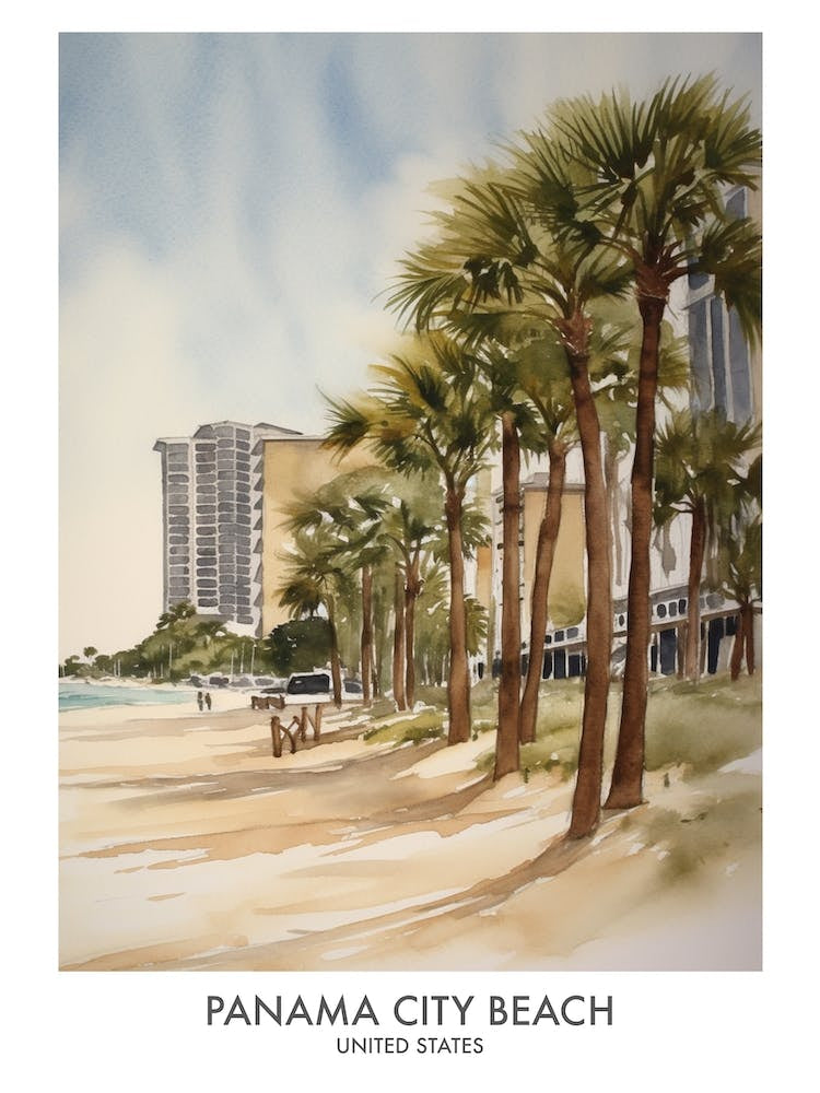 Panama City Beach 1 Watercolour Travel Poster
