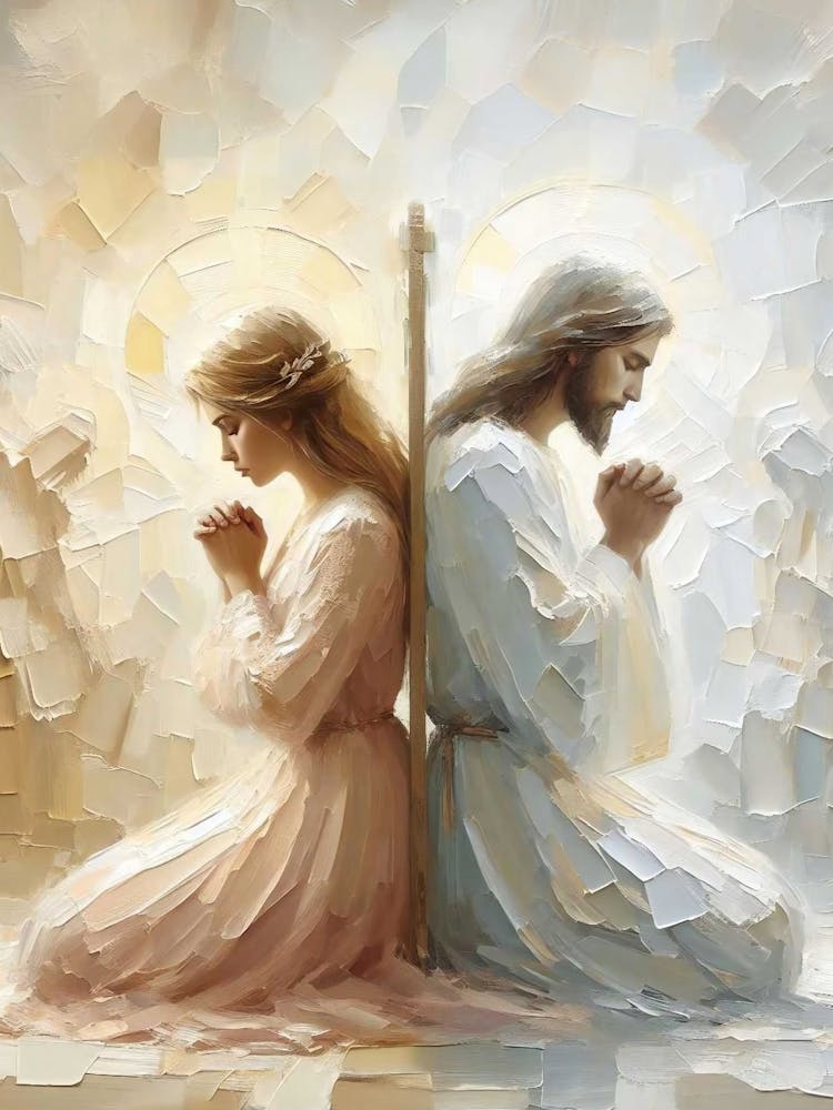 Backed By Faith, Christian Wall Art, Jesus And Woman Praying, Jesus Art, Lds Art, Bible Painting, Christian Painting, Jesus With Girl Prints