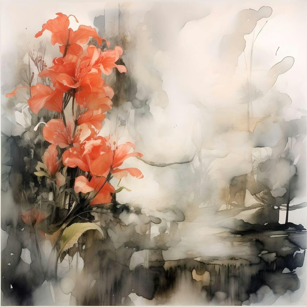 Red Flowers water colour & Ink