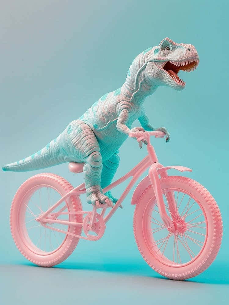 Pastel Toy Dinosaur On A Bike 4