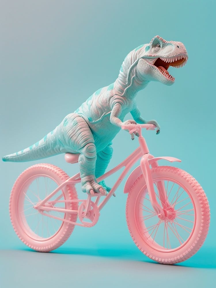 Pastel Toy Dinosaur On A Bike 4