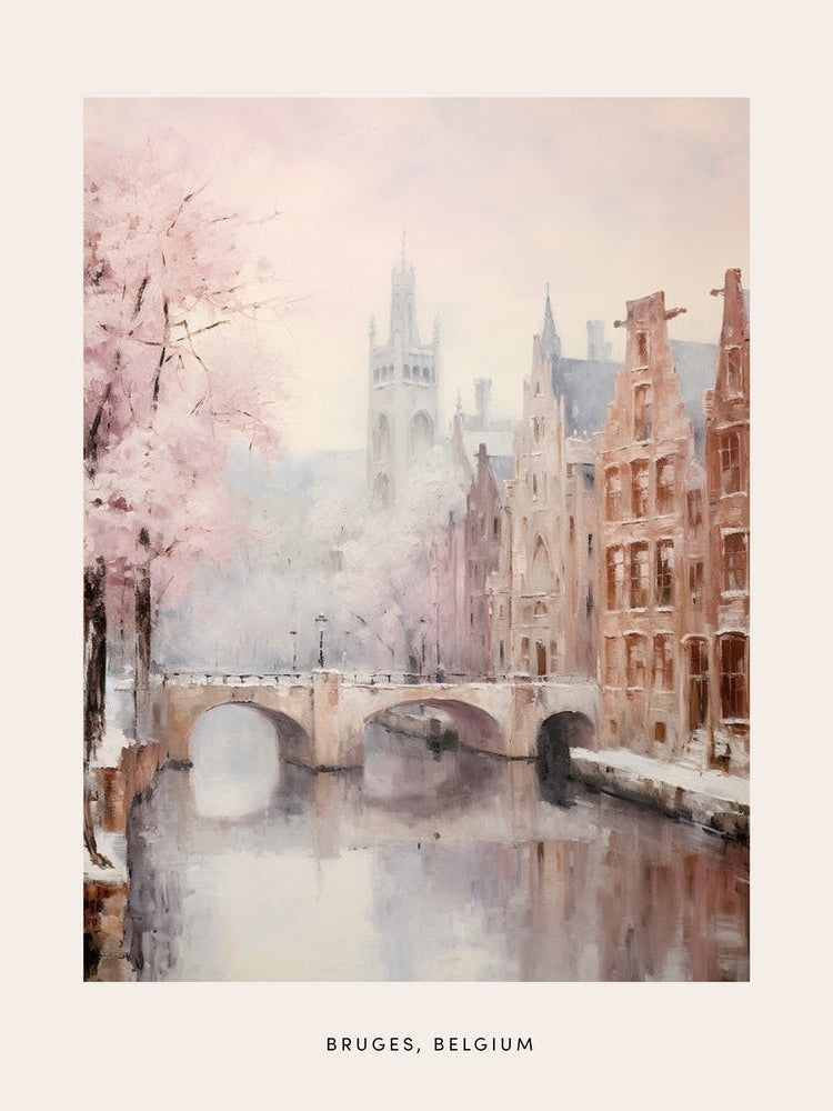 Dreamy Winter Painting Poster Bruges Belgium 4