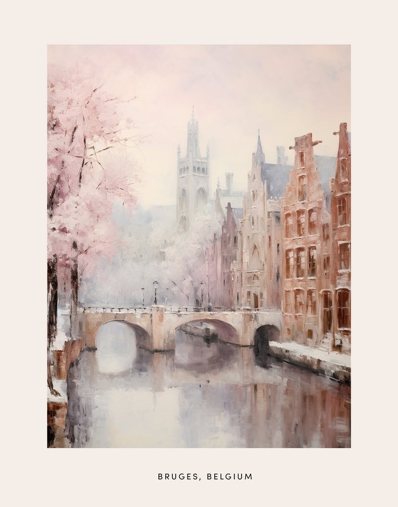 Dreamy Winter Painting Poster Bruges Belgium 4