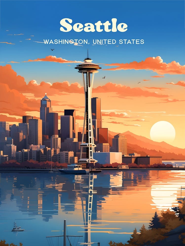 Seattle Washington United States Space Needle Modern Travel Art