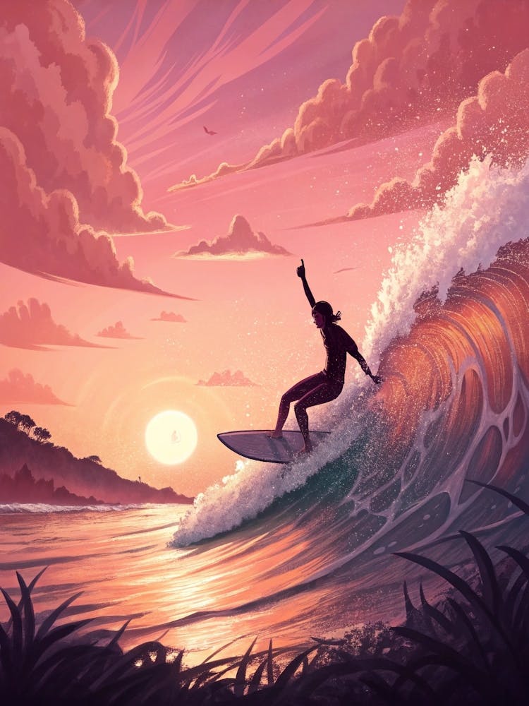 Surf Beach Oil Painting Print Surfing Poster Coastal Wall Art Boho Print (2)