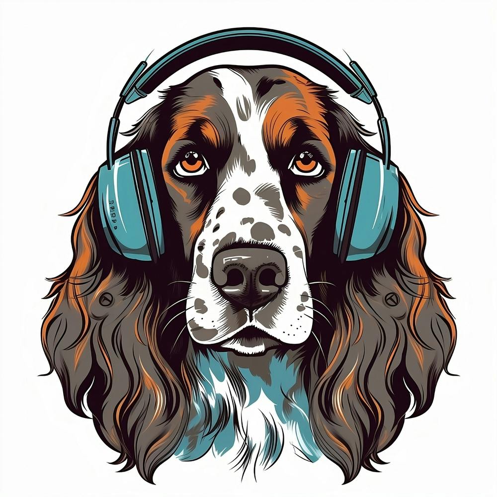 English Setter with Headphones