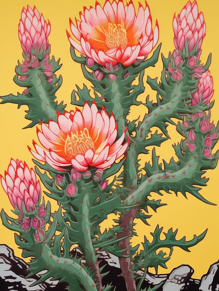 Mexican Style Cactus Illustration Austrocylindropuntia Subulata Cactus 2