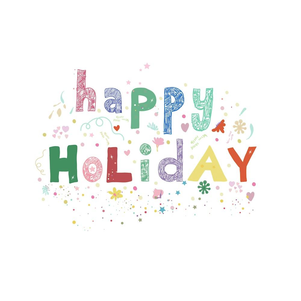 Happy Holiday Text With Hearts And Flowers