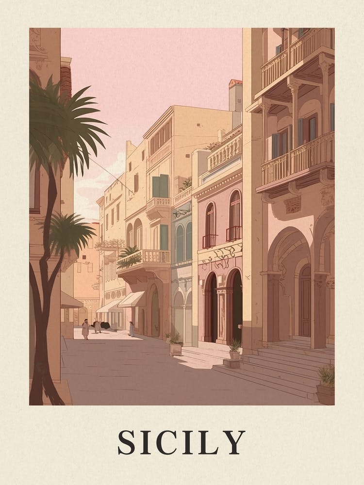 Sicily Vintage Pink Italy Poster