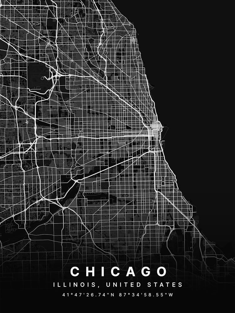 Chicago Illinois USA Black Map