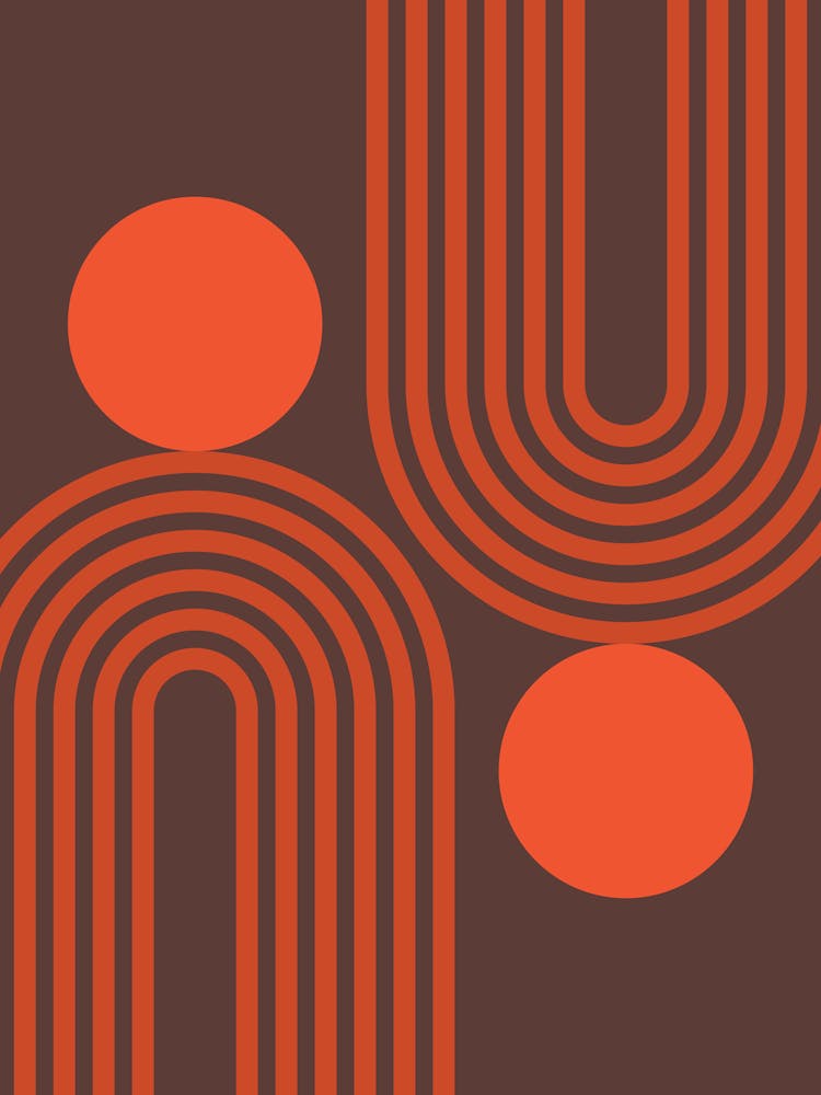 Mid Century Modern Geometric 465 In Royal Brown Pastel Dark Red Rainbow And Sun Abstraction 01