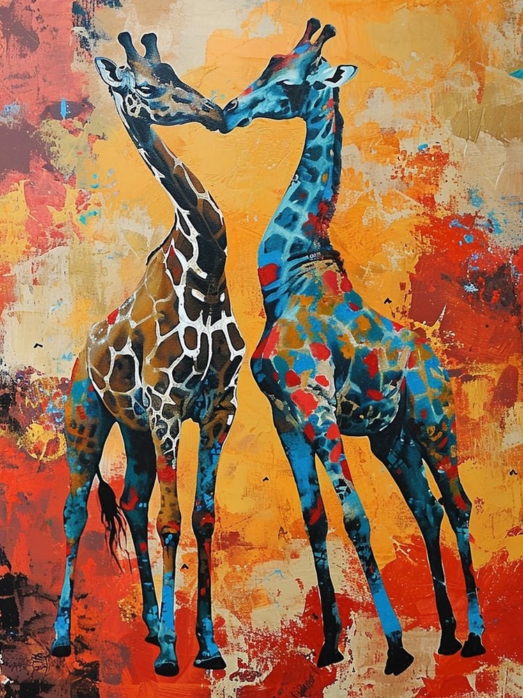 Pair Of Giraffe Colourful 2