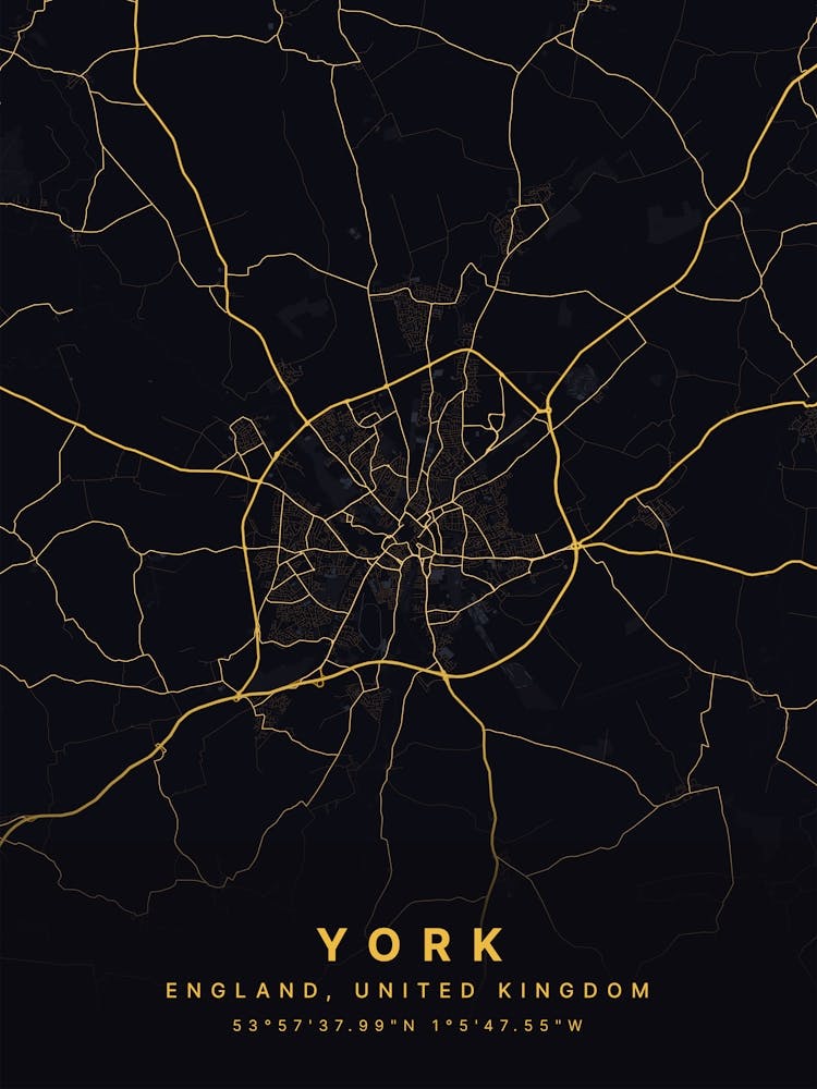 York England Black And Gold Map