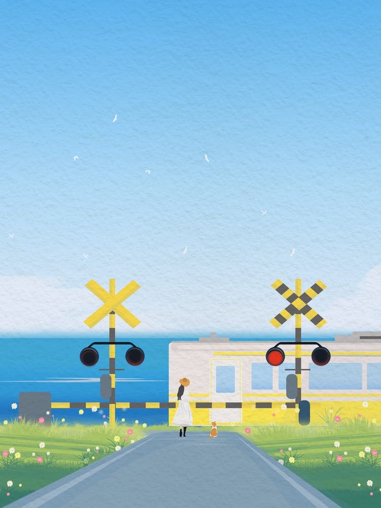 Minimal art Train Crossing illustration