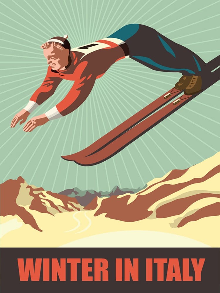 Winter In Italy, Man On Ski Jump