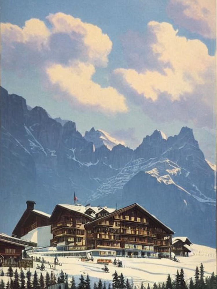 Grindelwald, Switzerland Ski Resort Vintage Landscape 1 Skiing Poster