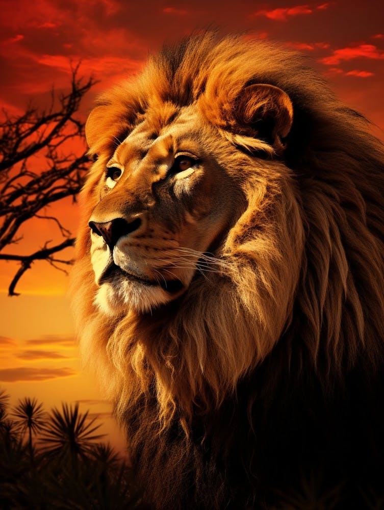 African Lion Sunset Painting 1