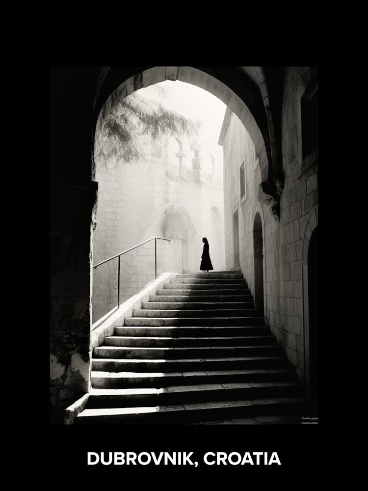 Poster Of Dubrovnik, Croatia, Mediterranean Black And White Photography Analogue 1