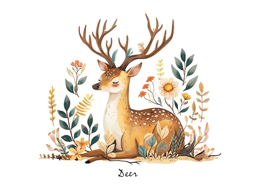 Little Floral Deer 2 Poster