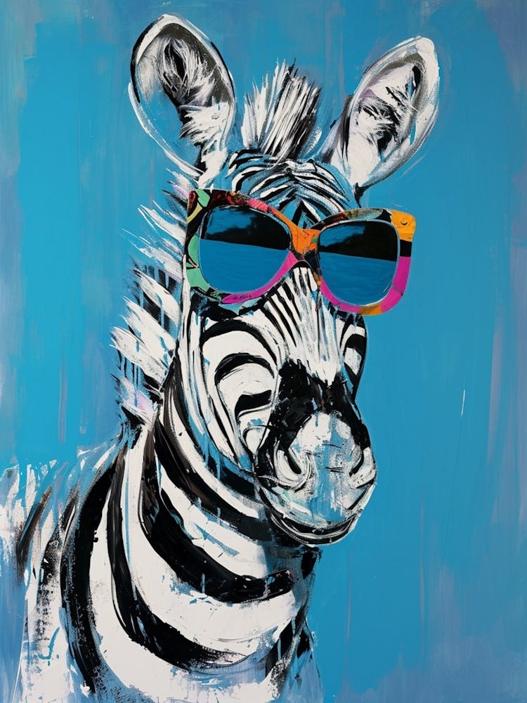 Kitsch Portrait Of A Zebra In Sunglasses 4
