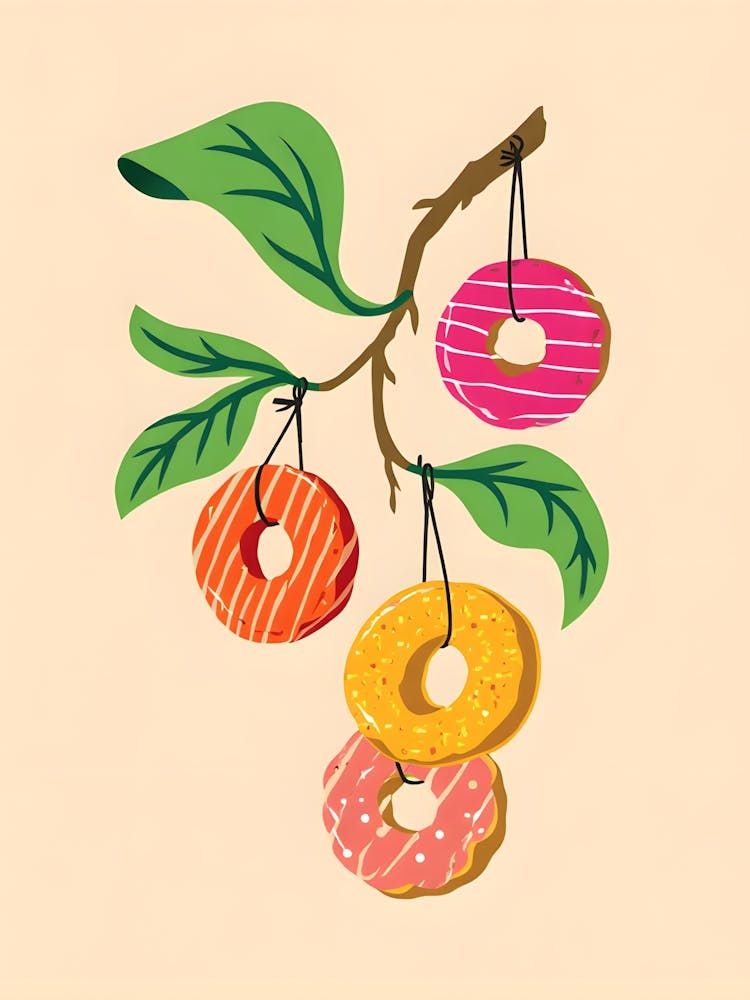 Colorful Donuts on a Branch - A Sweet Delight