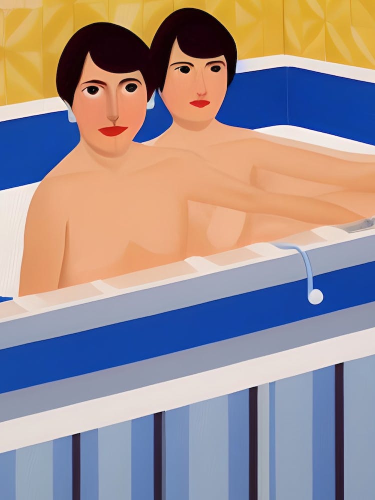 Surreal Bath People Blue Bright Sicilian Abstract Tiles