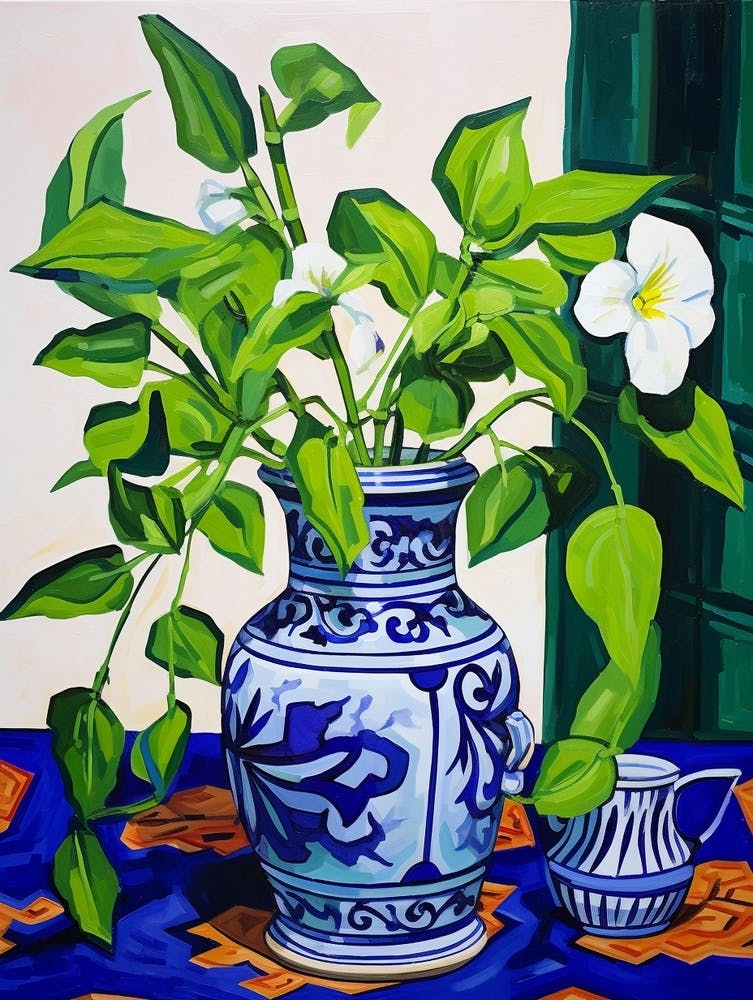 Blumen in einer Vase Stillleben Malerei Immergrün 3