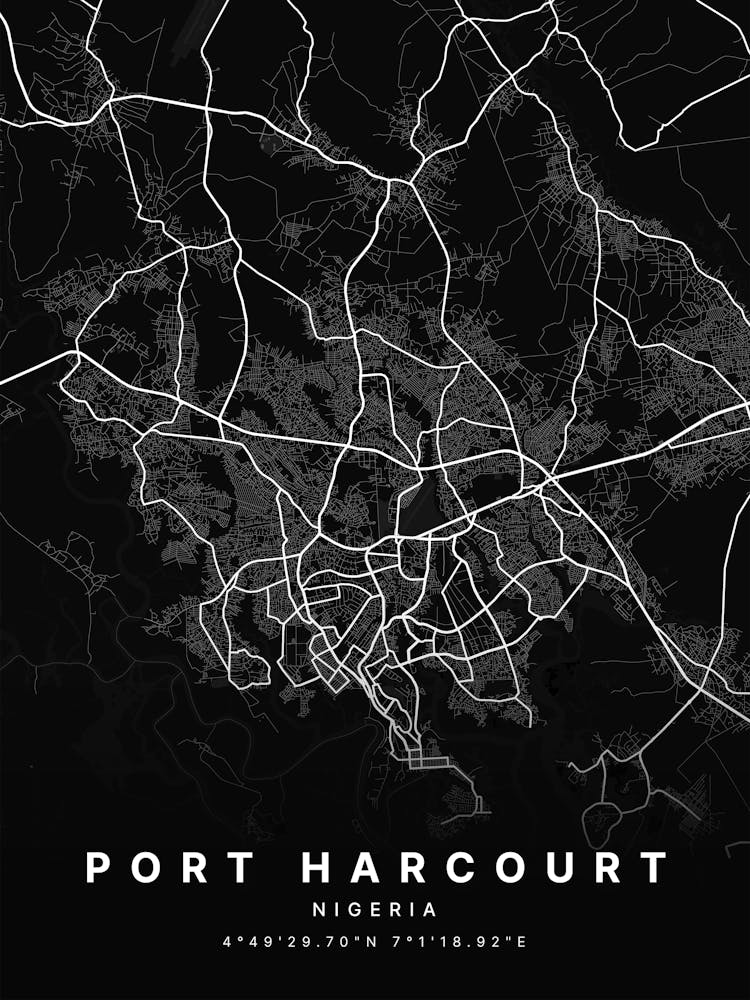 Port Harcourt Nigeria Black Map