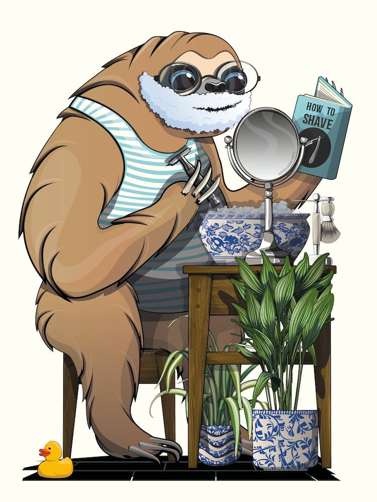 Sloth Shaving in the Bathroom
