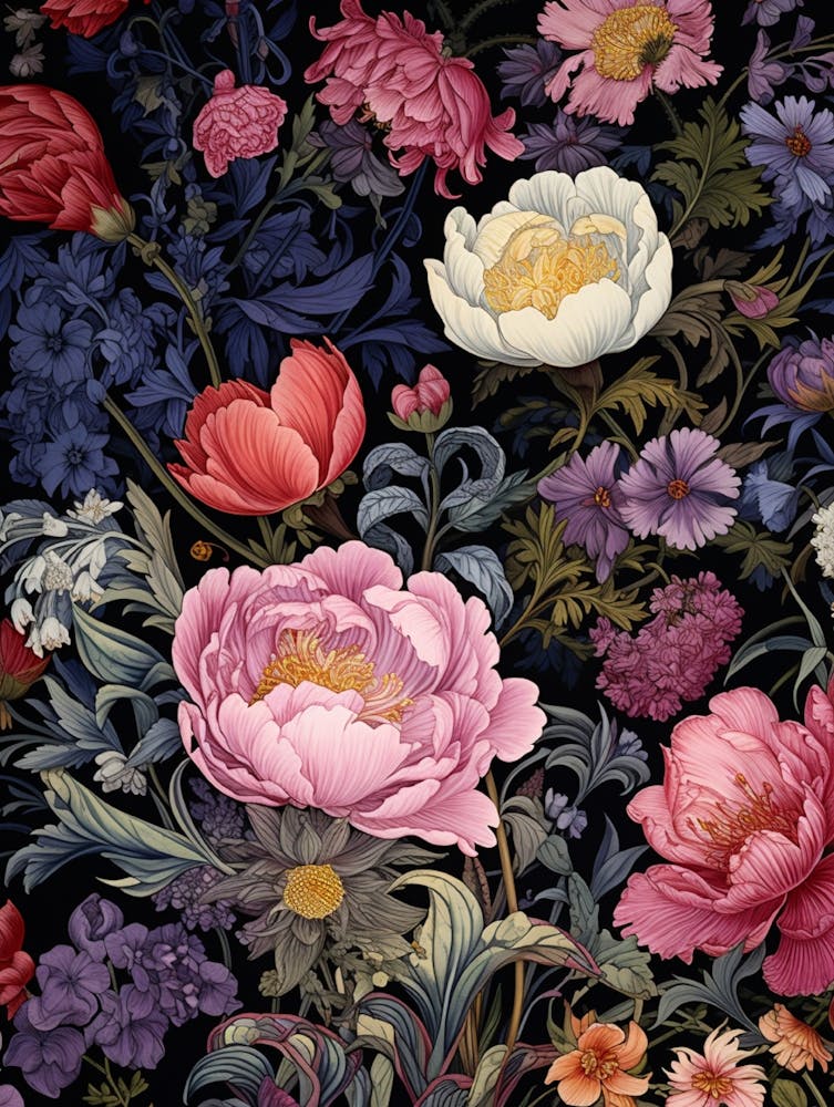 Peonies On A Black Background