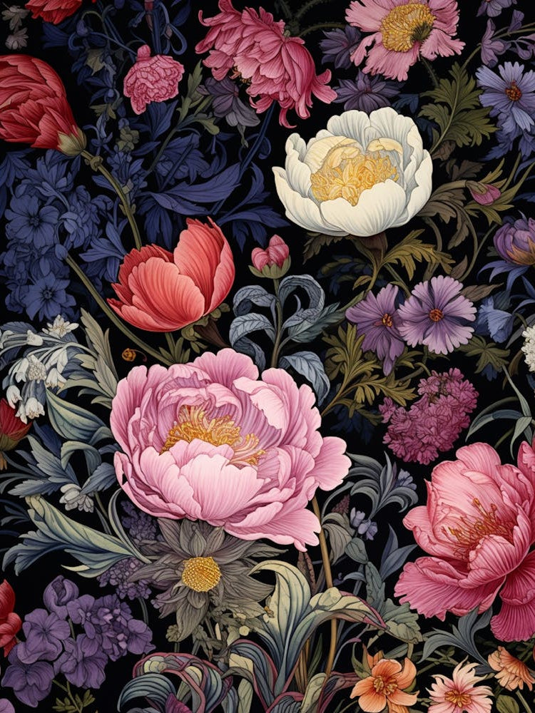 Peonies On A Black Background