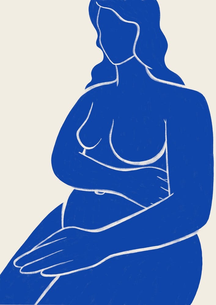 Embrace of Serenity - Blue Abstract Nude Art