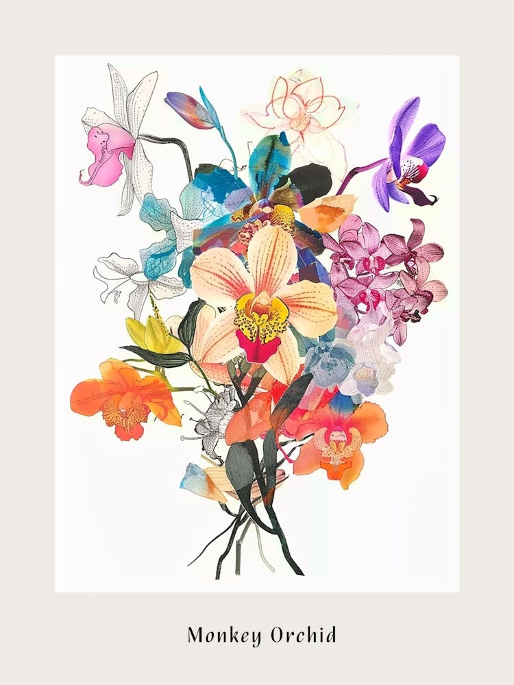 Monkey Orchid Collage Flower Bouquet Poster
