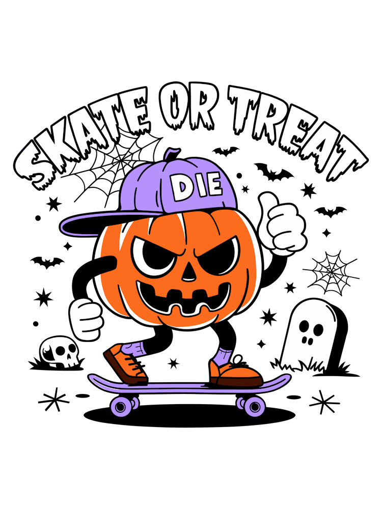 Skate Or Treat Angry Pumpkin Halloween Skateboarding 01